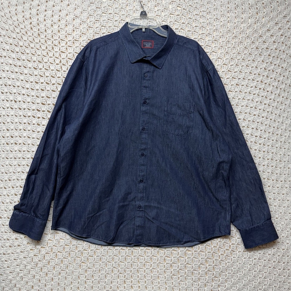 Untuckit Shirt Mens 3XL Navy Blue Long Sleeve Button Up 100% Cotton wrinkle Free
